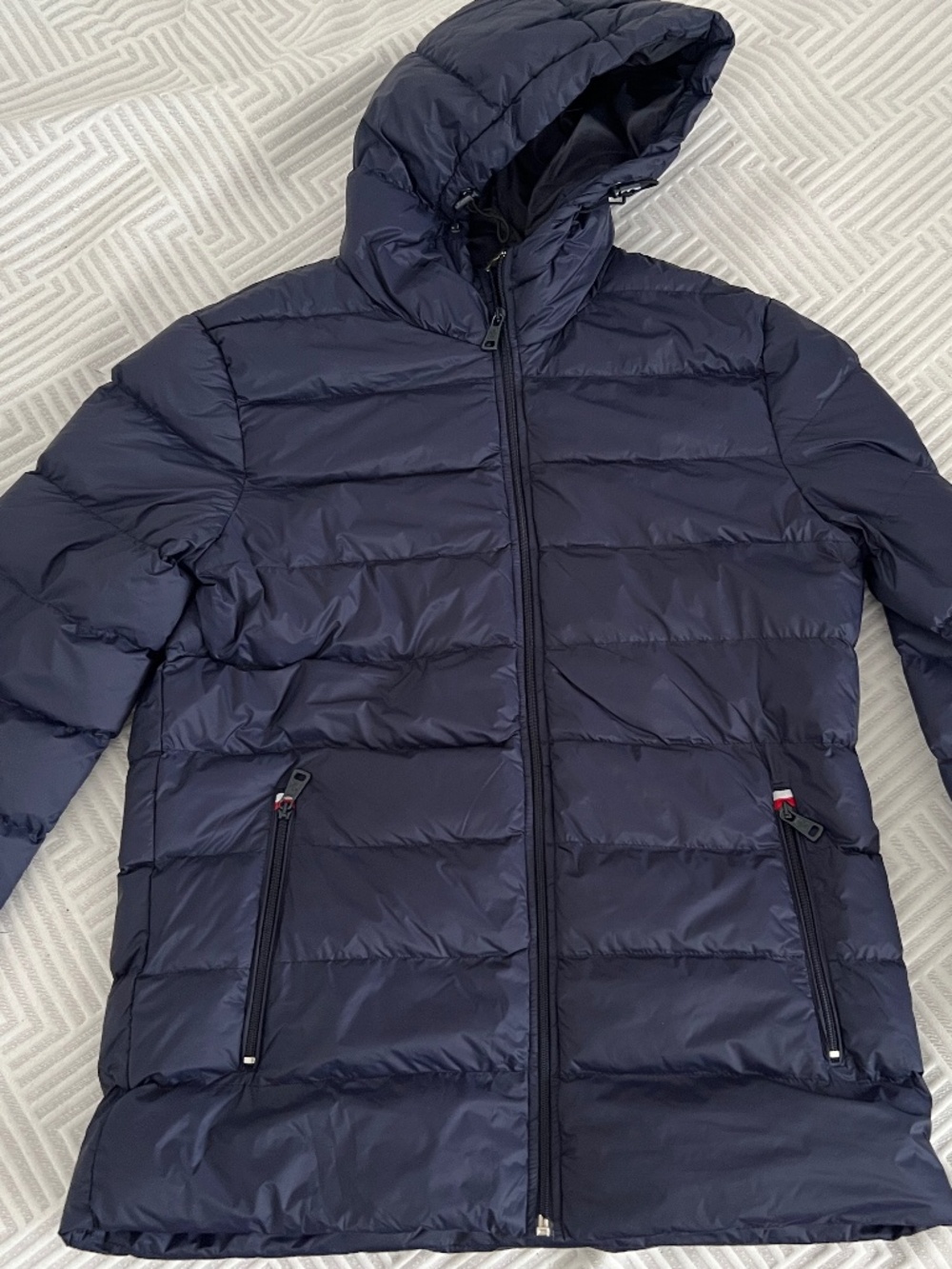 MONCLER jacket blue size 2 like Small blue EUC button is missing